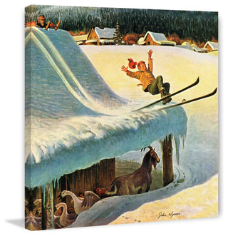 "Barn Skiing" Painting Print on Canvas by John Clymer