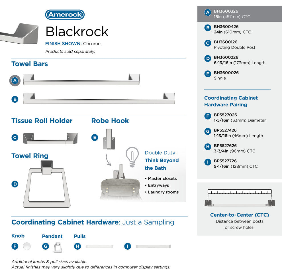 Amerock Blackrock Contemporary Towel Bar, Chrome, 18" Center-to-Center