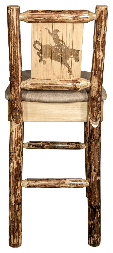 Glacier Country Counterstool Buckskin Upholstery, With Laser Engraved Bronc