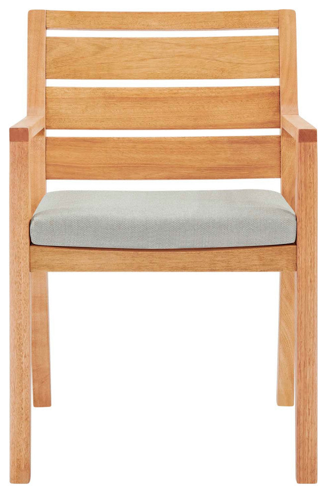 Side Dining Chair Armchair, Wood, Brown Natural Taupe Gray, Modern, Outdoor