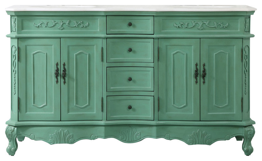 60" Double Bathroom Vanity, Vintage Mint
