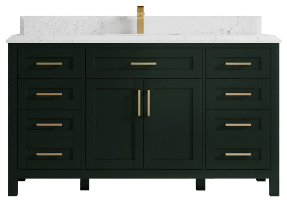 Cambridge 60 Single Bathroom Vanity in Dark Forest Green 1.5" Empira Quartz