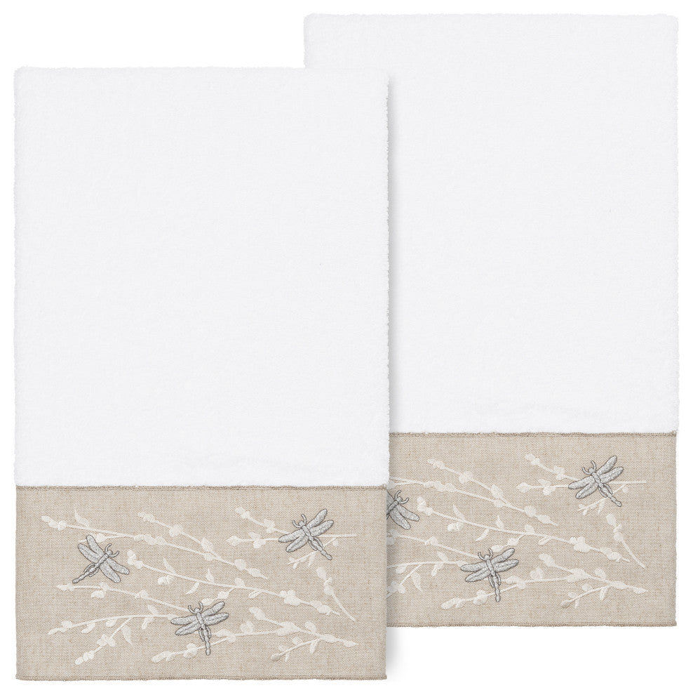 Linum Home Turkish Cotton Braelyn 2-Piece Embellished Bath Towel Set, White