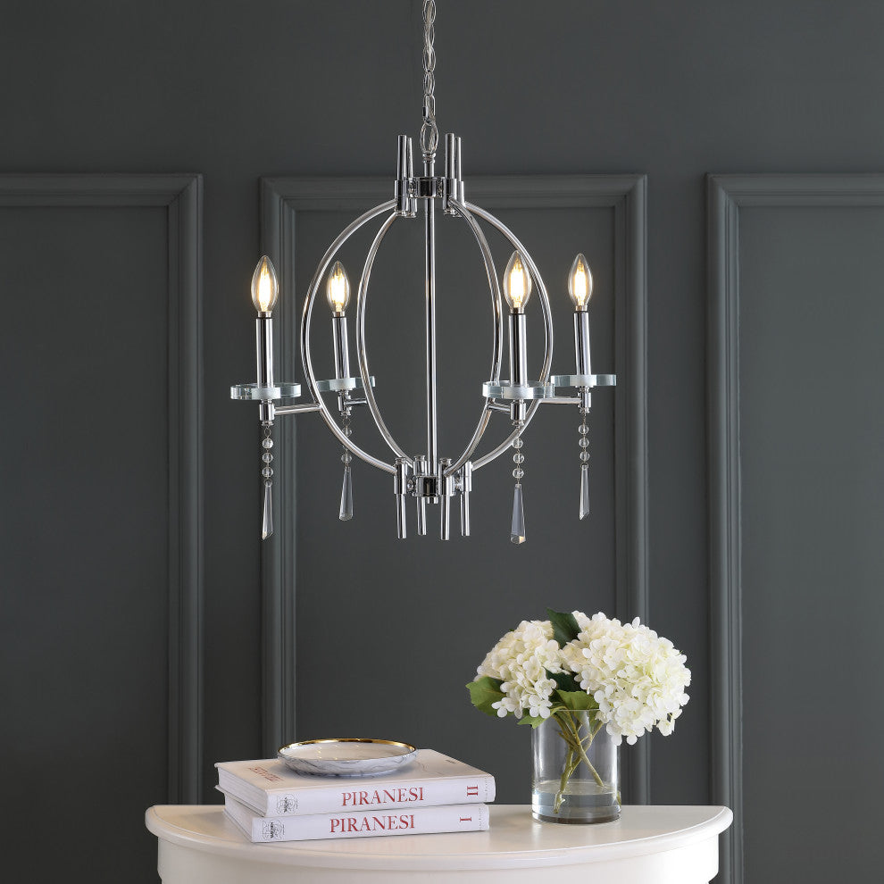 Laura 23" Crystal, Metal LED Pendant, Chrome