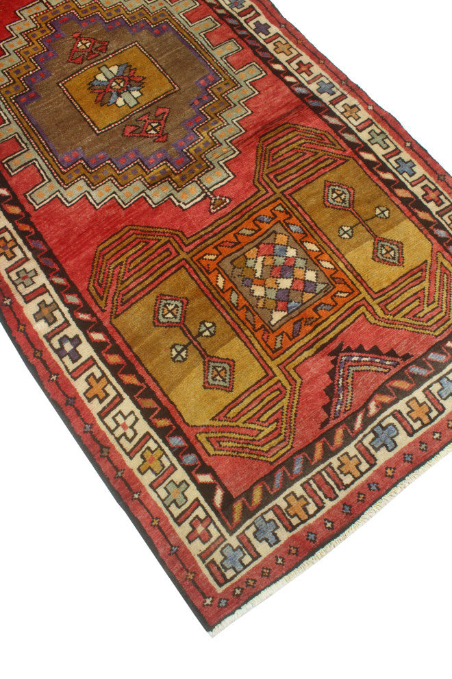 Fine Vintage Distressed Kedar Red/Ivory Runner, 3'7 x 13'2