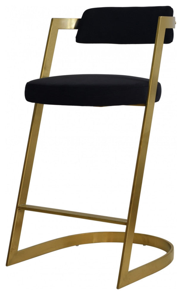 Modrest Shandra Black Velvet, Gold Counter Stool