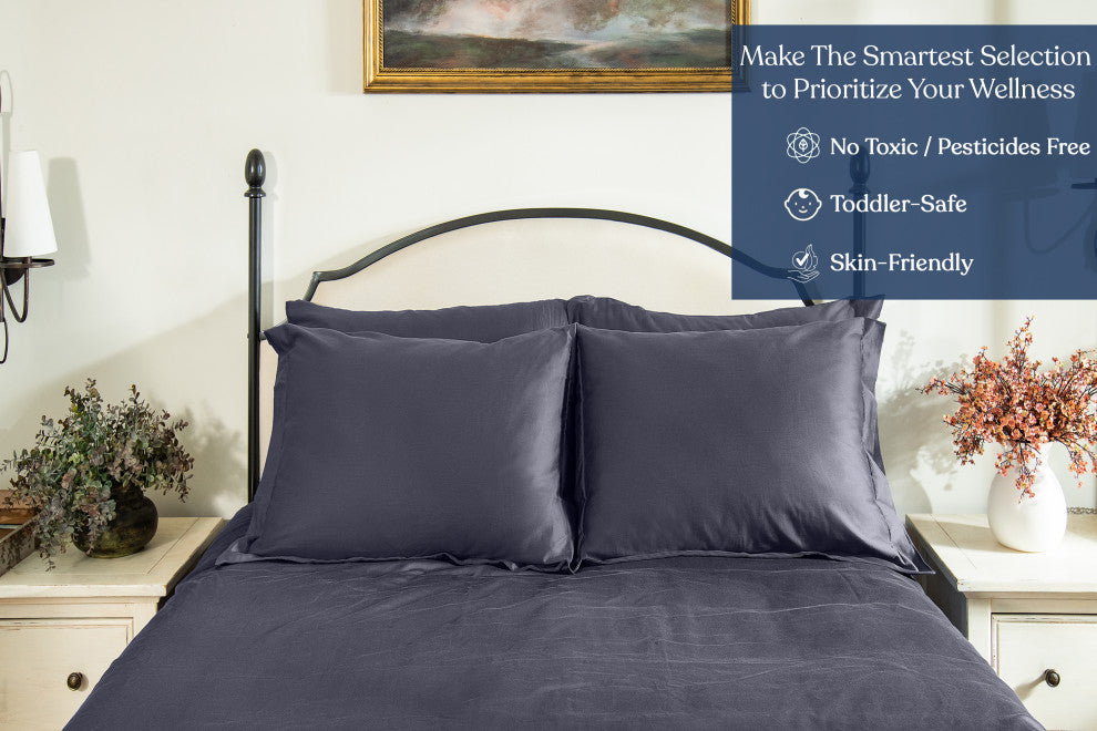 Delara GOTS Certified 100% Organic Cotton Euro Sham Set of 2, Dark Gray