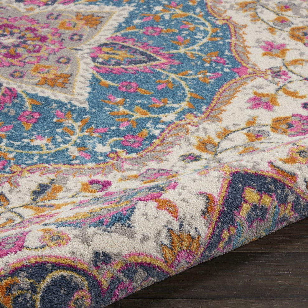 5' Pink And Green Round Dhurrie Area Rug