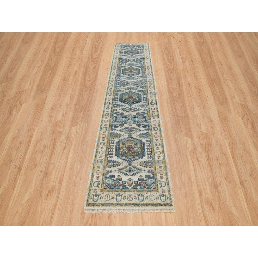 Ivory Hand Knotted Reimagined Persian Viss Design Runner Oriental  2'7"x11'10"