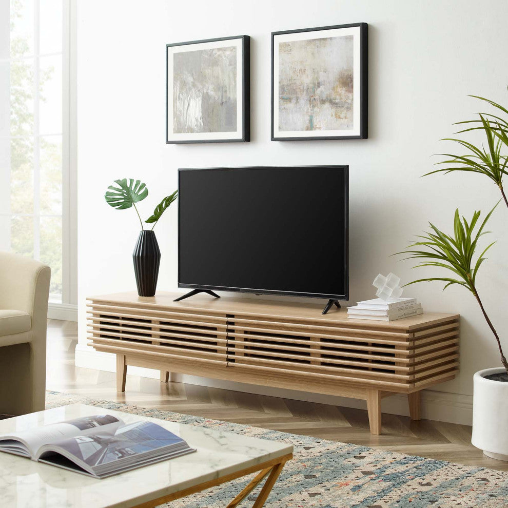 Media TV Stand Console Table, Wood, Brown Oak, Modern, Living Lounge Hospitality