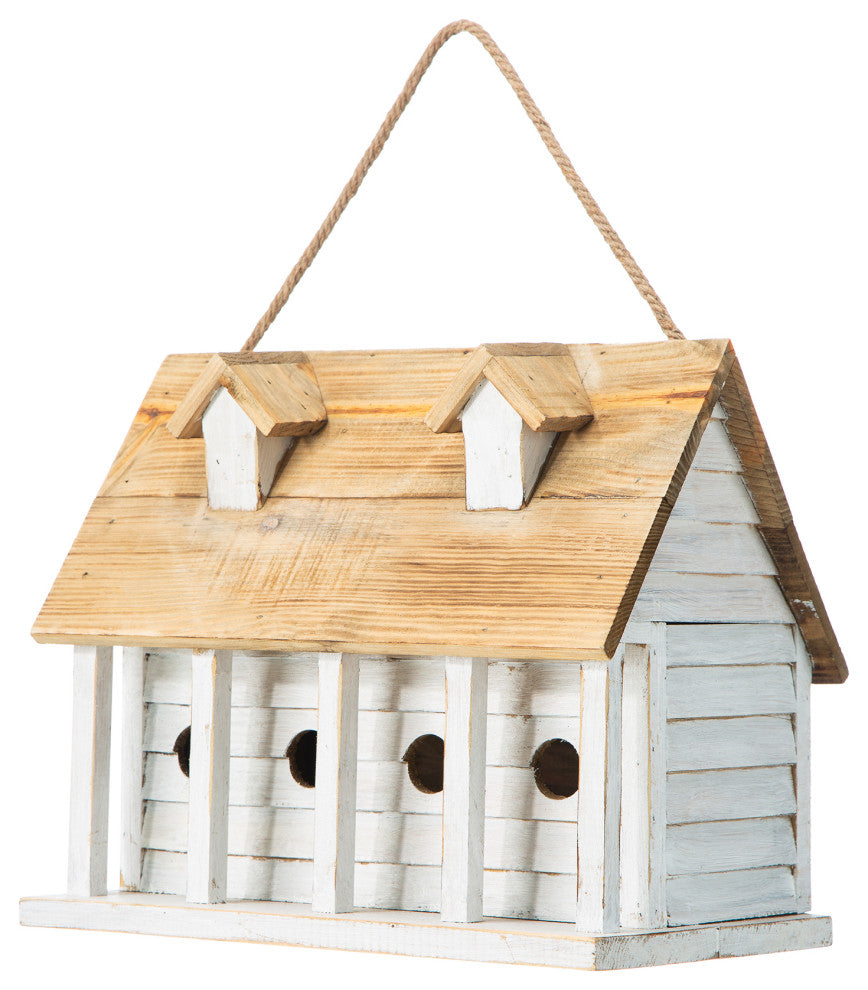 White Distressed Solid Wood Cottage Birdhouse