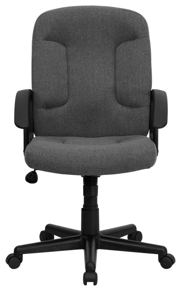 Mid-Back Gray Fabric Executive Swivel Chair With Nylon Arms