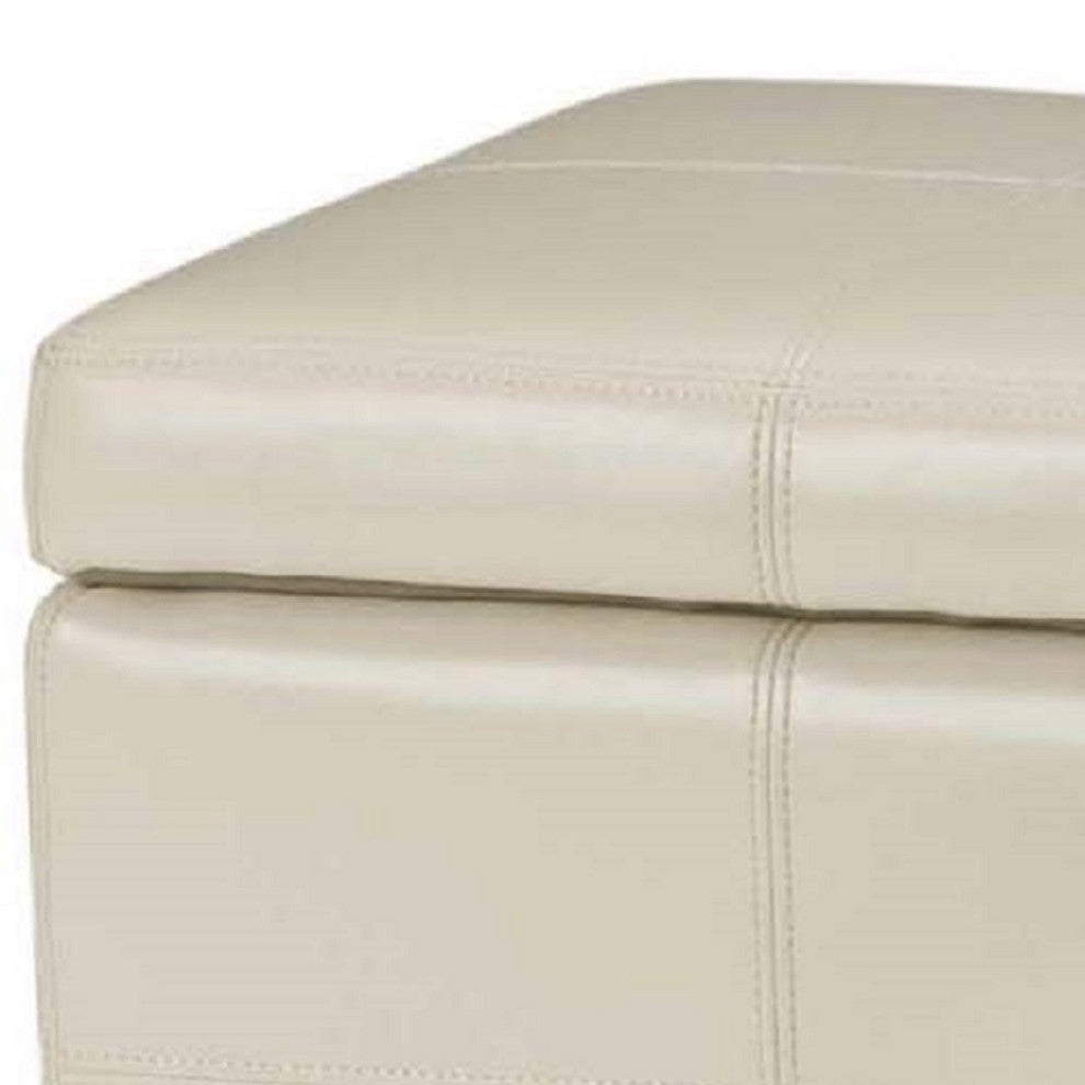 Large Storage Ottoman, Birch Wood Frame & Ample Inner Space, Cream Pu Leather