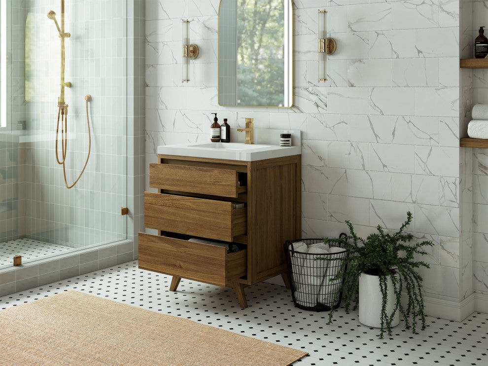 Madison Teak 30 Single Sink Bath Vanity in Dark Natural 1.5" Empira Quartz