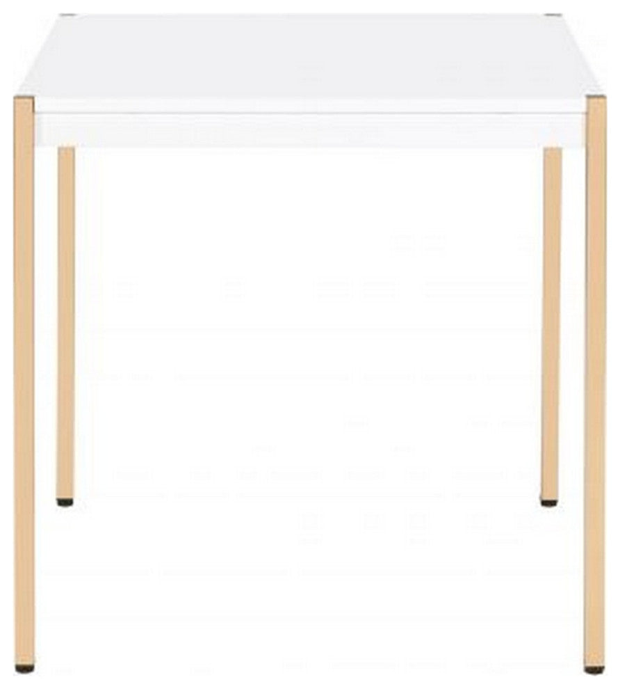Benzara BM266461 End Table With Metal Tube Legs, White and Gold