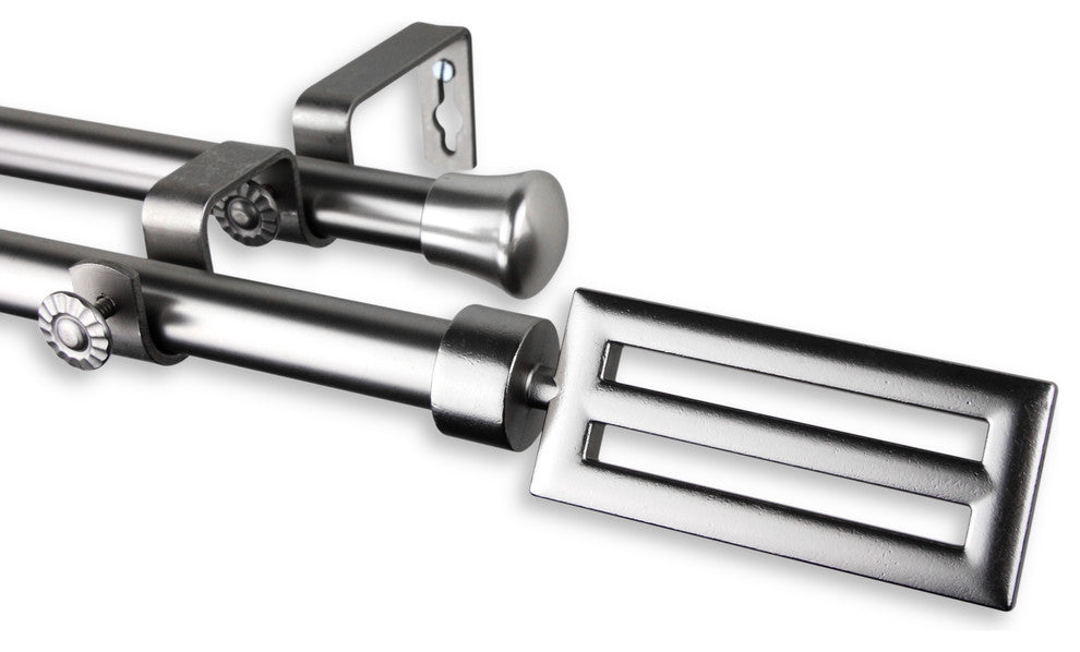 Mabel 13/16" Double Corner Window Curtain Rod, Satin Nickel, 66-120"