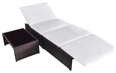 vidaXL Reclining Patio Chairs with Table Furniture 2 Pcs Brown Poly Rattan