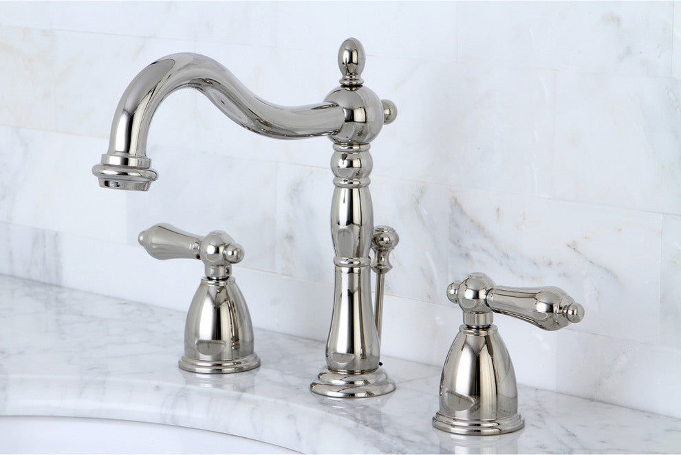 Kingston Brass Widespread Bathroom Faucet With Brass Pop-Up, Polished Nickel