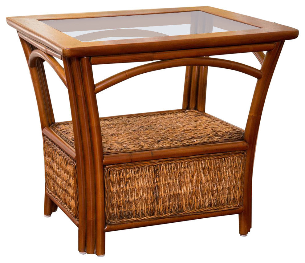 Panama End Table With Glass, Sienna