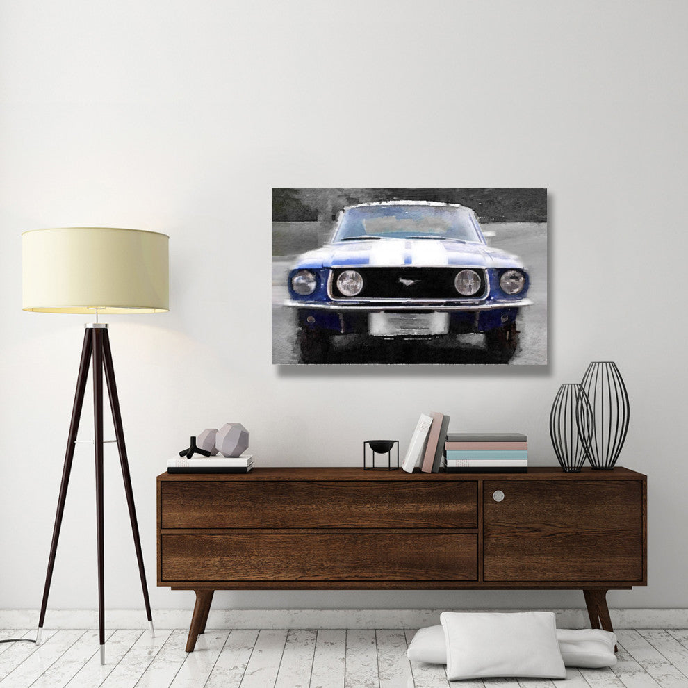 "1968 Ford mustang Front End Watercolor" Fine Art Print