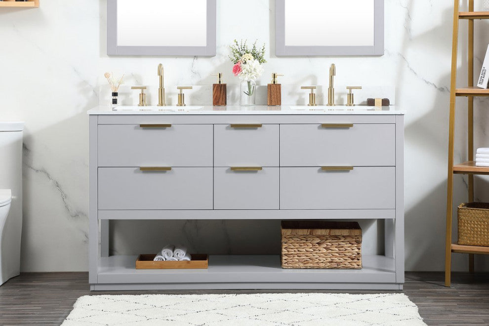 Elegant VF19260DGR-BS 60"Single Bathroom Vanity, Gray With Backsplash