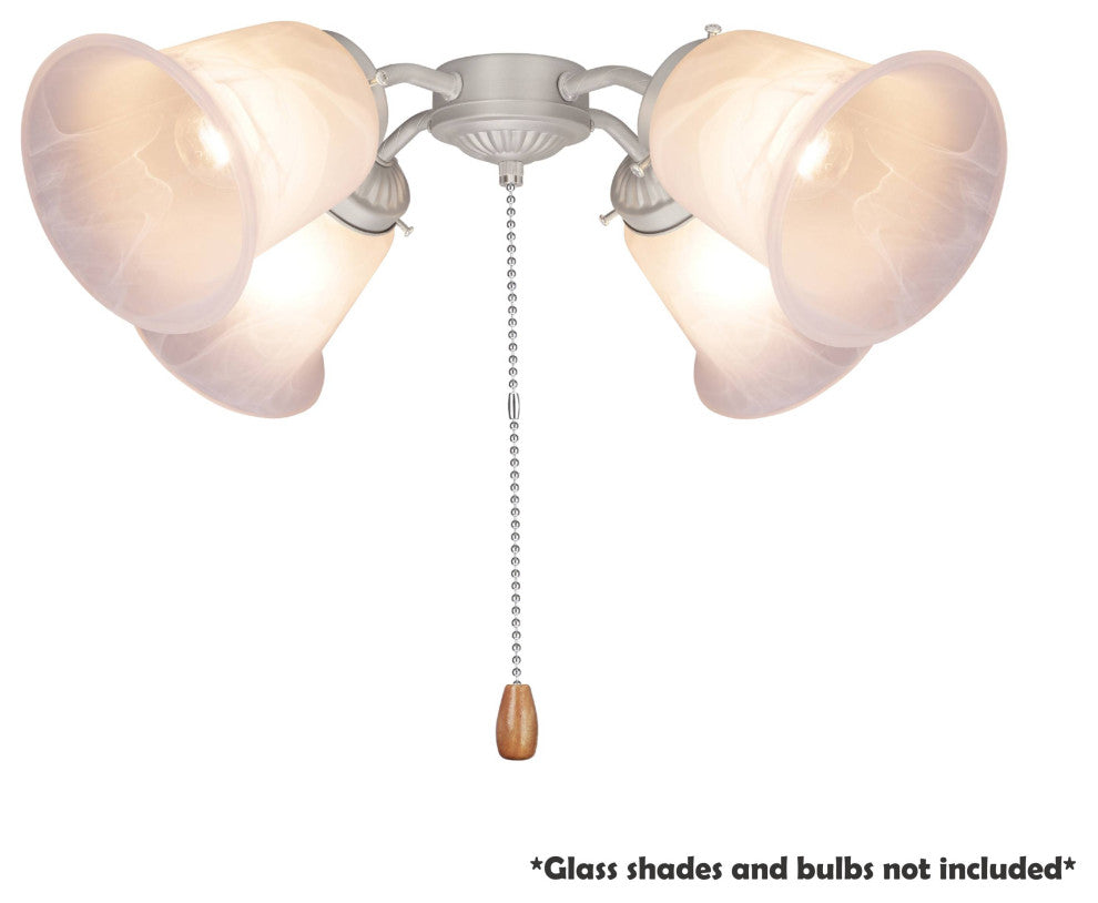 22003-11 4-Light Ceiling Fan Fitter Light Kit With Pull Chain, Brushed Nickel