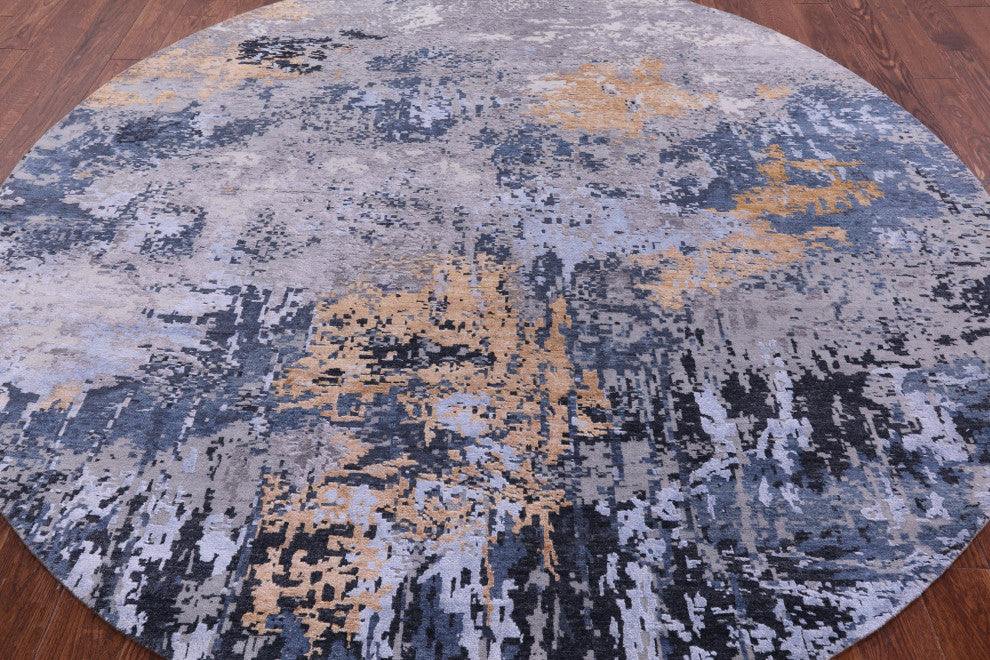 8' Round Modern Wool & Silk Handmade Rug - Q14879