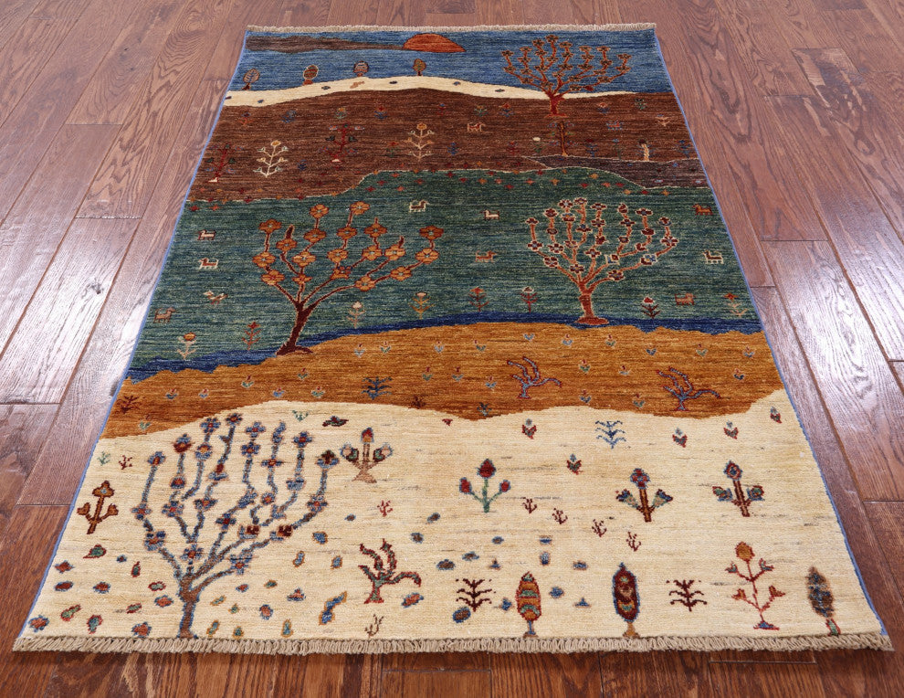Persian Gabbeh Tribal Hand Knotted Rug 3' 4" X 4' 10" - Q12423