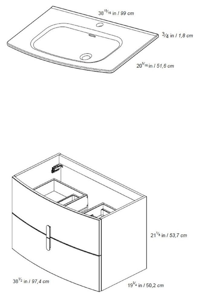 Eviva Cali 39" Wall Mount Brown Modern Bathroom Vanity Integrated Sink