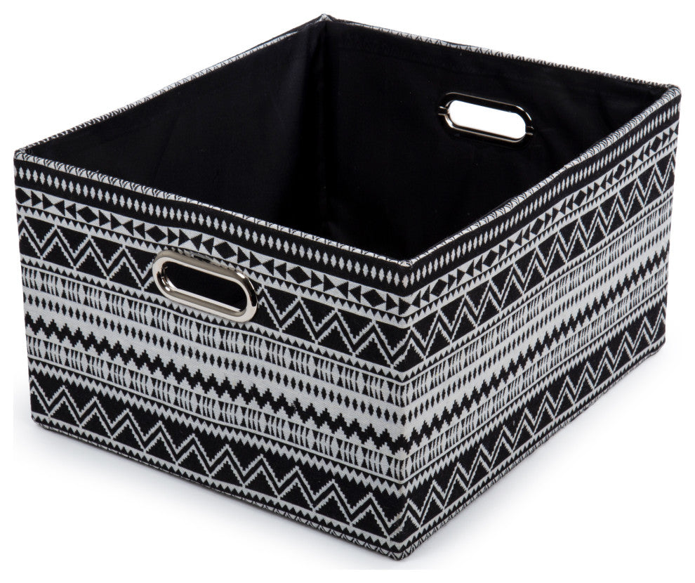 Zig Zag Fabric Storage Baskets, Set of 5, 15.5"x8.5", Black, White