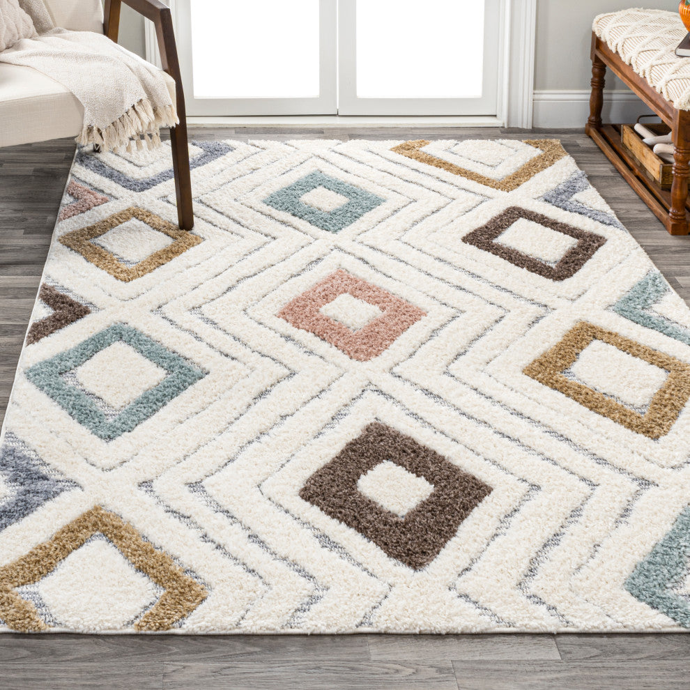 Amira Diamond Tribal High-Low Multi/Cream 8'x10' Area Rug