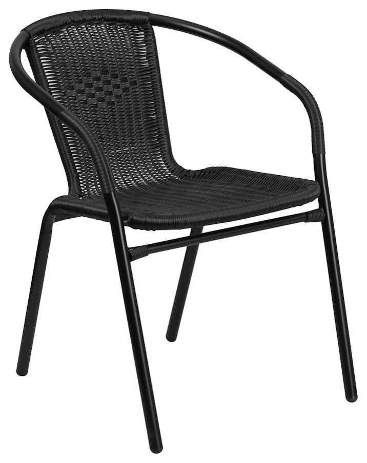 Black Rattan Indoor-Outdoor Restaurant Stack Chair