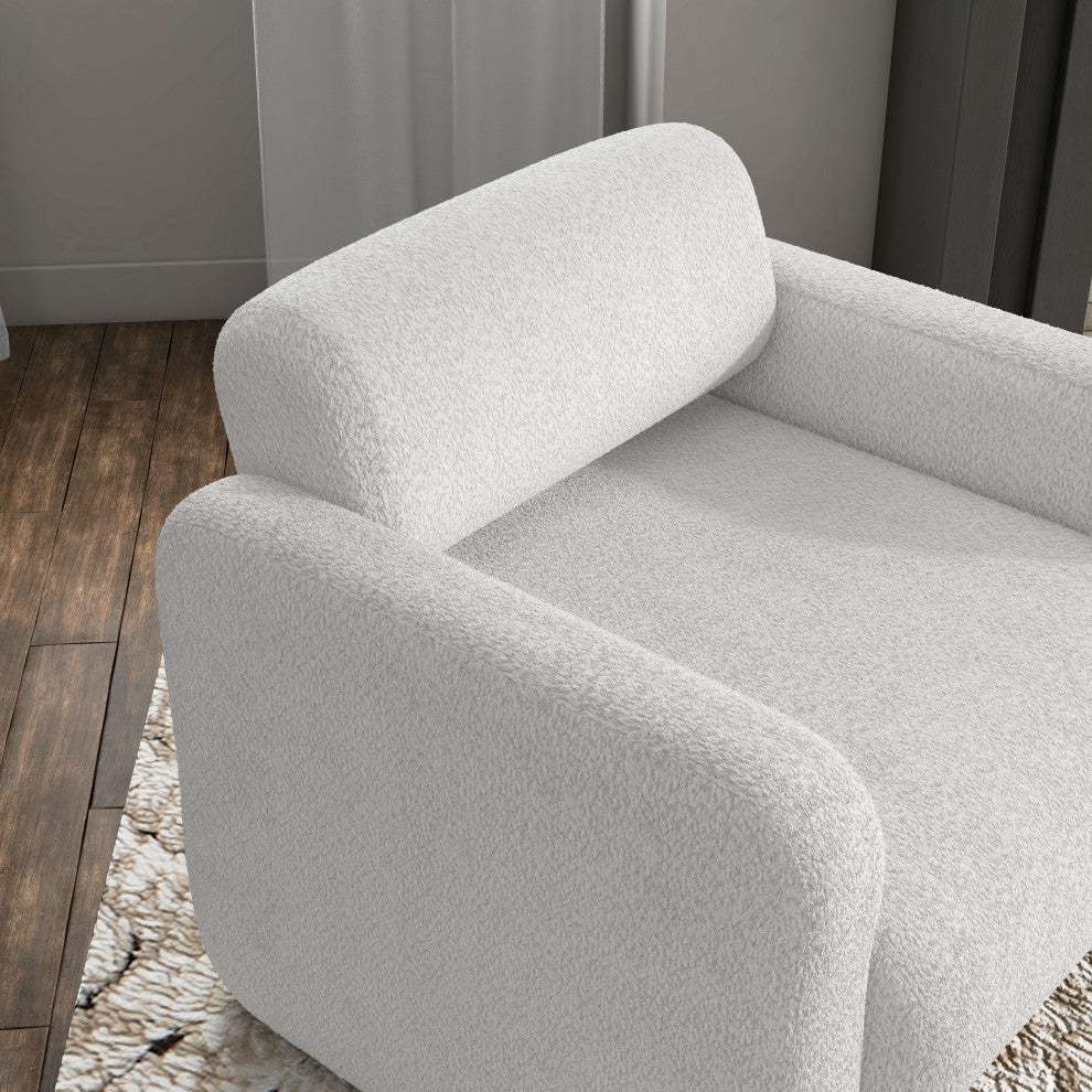 Cindy Boho Boucle Upholstered Accent Arm Chair, White