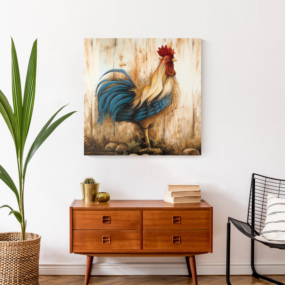 Farmstead Fields 24 in. x 24 in. Acorn Rooster Graphic Art Print On Canvas, 6657-C, image size:990x990