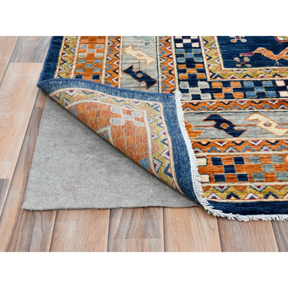Navy Blue, Armenian Inspired Design 200 KPSI Wool Hand Knotted Rug, 9'1"x11'7"