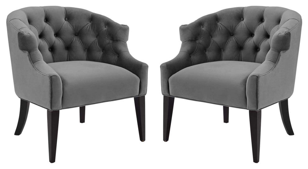 Armchair Accent Chair, Set of 2, Velvet, Gray, Modern, Lounge Hospitality