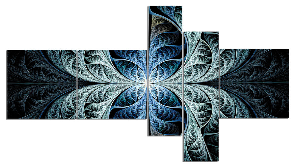 Glowing Blue Fabulous Fractal Art, Abstract Canvas Art Print, 60"x32", 5 panels