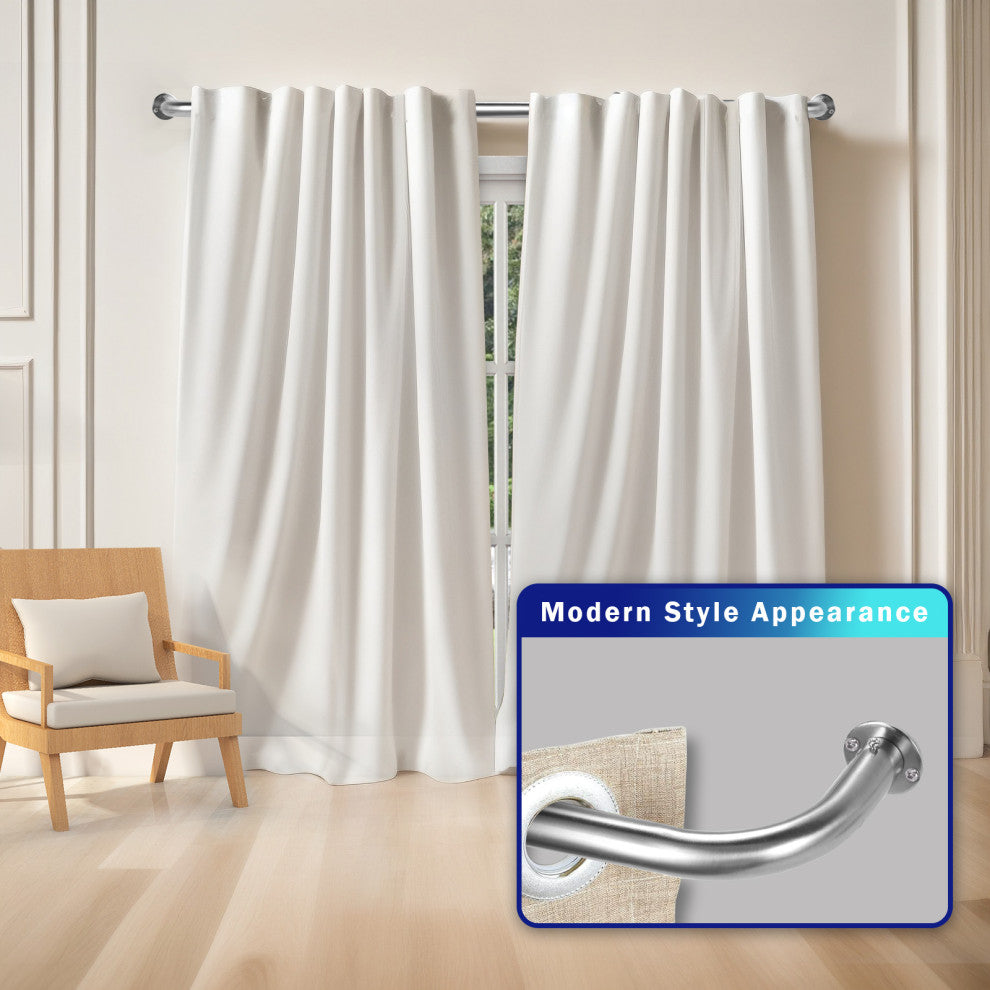 Energy Saving Wrap Around Black Out Return Adjustable Window Curtain Metal Rod, Brushed Steel, 84"-120"
