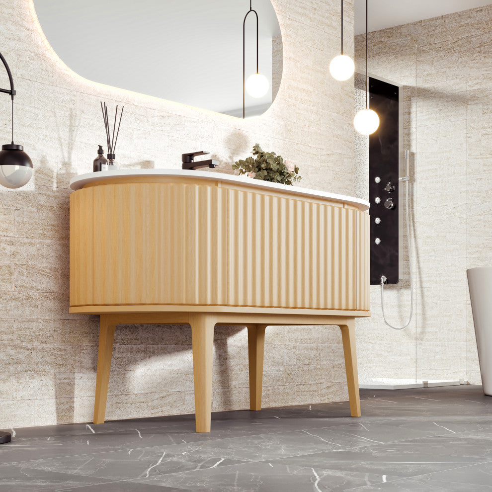 Eviva Haven 48" Oak Freestanding Vanity With White Solid Surface Integrated Top