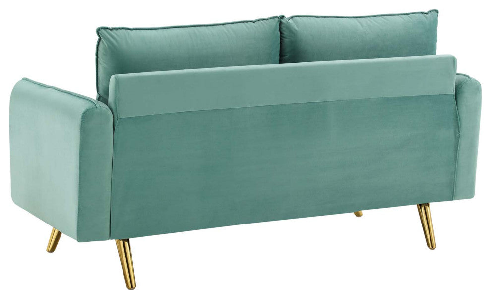 Loveseat Sofa, Velvet, Blue, Modern, Living Lounge Room Hotel Lobby Hospitality