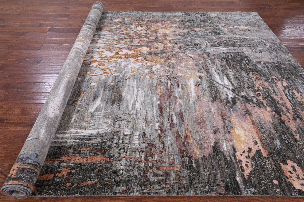 8' 1" X 10' 4" Modern Branches, a Vase Design Handmade Wool and Silk Rug Q8553