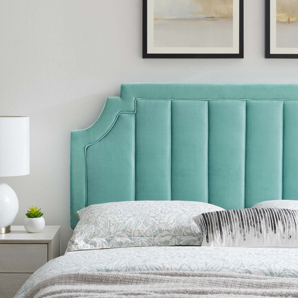 Tufted Headboard, King Size, Velvet, Blue, Modern Contemporary, Bedroom Master