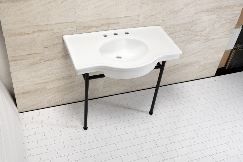 Fauceture VPB28140W8MB 37" Ceramic Console Sink, Legs
