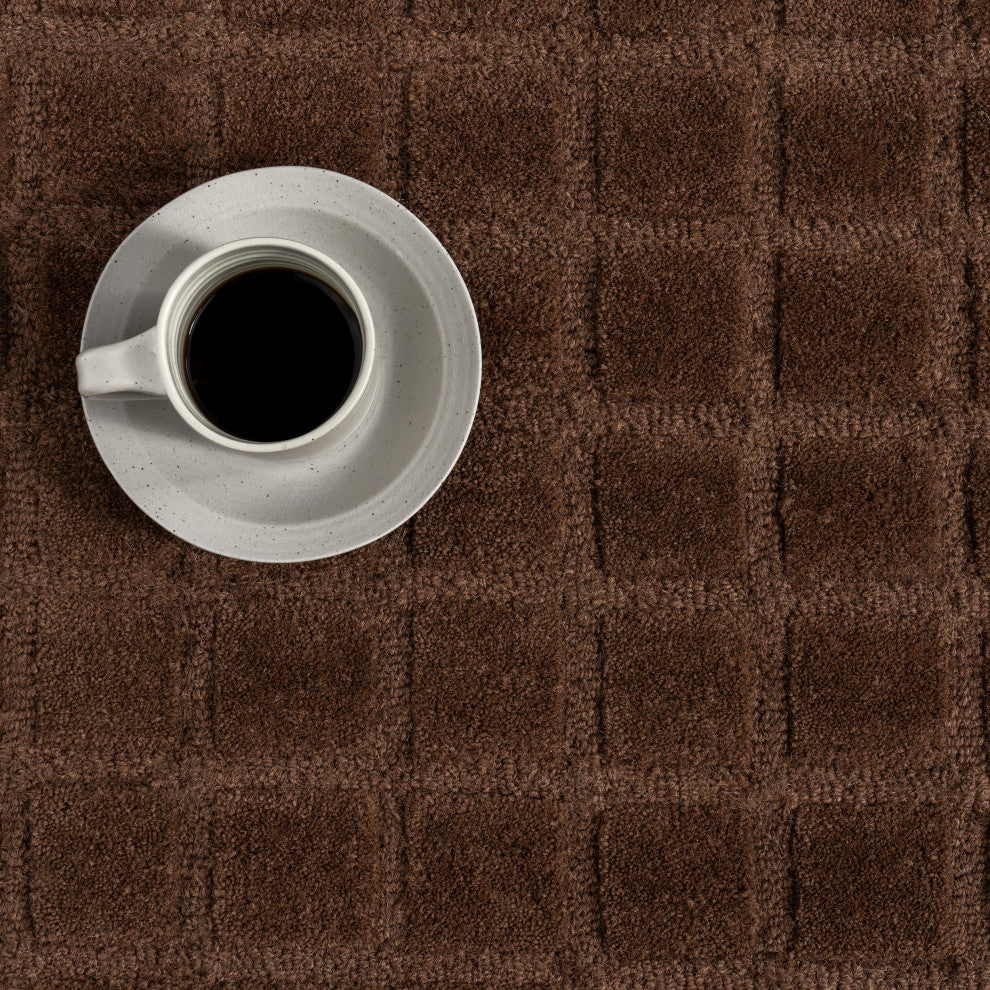 Fritz Checkered Wool Area Rug, Brown 6' x 9'