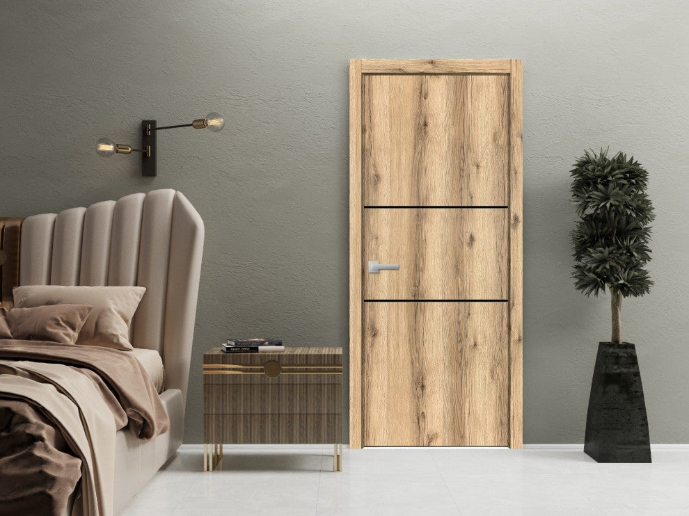 Solid French Door 42 x 84 | Planum 0014 Oak with| Bathroom