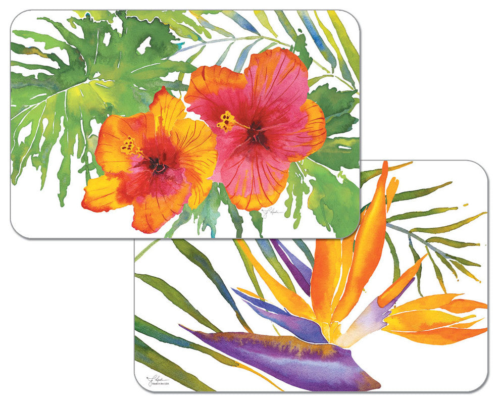 Vinyl Plastic Placemats  Floral Tropical Paradise Set of 4