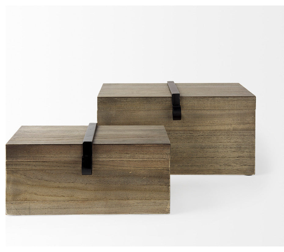 Josh Light Brown Wood With Metal Detail Boxes, 2-Piece Set