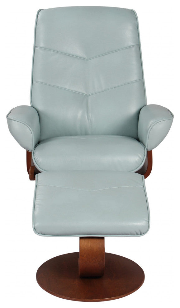 HomeRoots Contemporary Light Blue Swivel Recliner and Ottoman Set