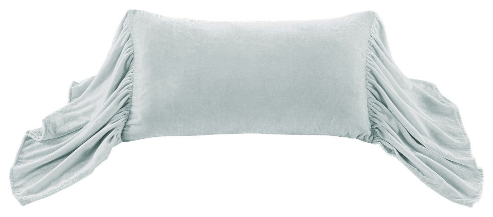 Stella Silk Velvet Long Ruffled Pillow, 26x14", Icy Blue