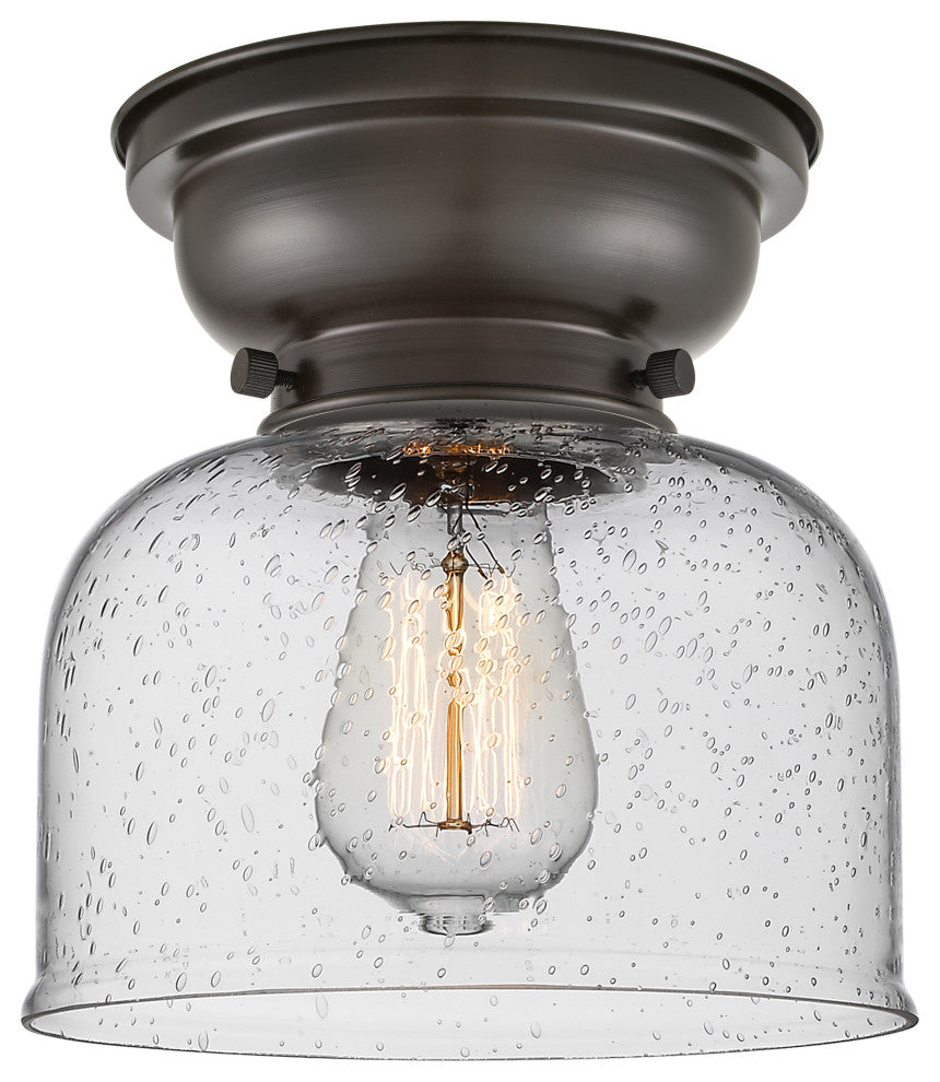 Large Bell 1-Light Flush Mount, Oil Rubbed Bronze, Seedy